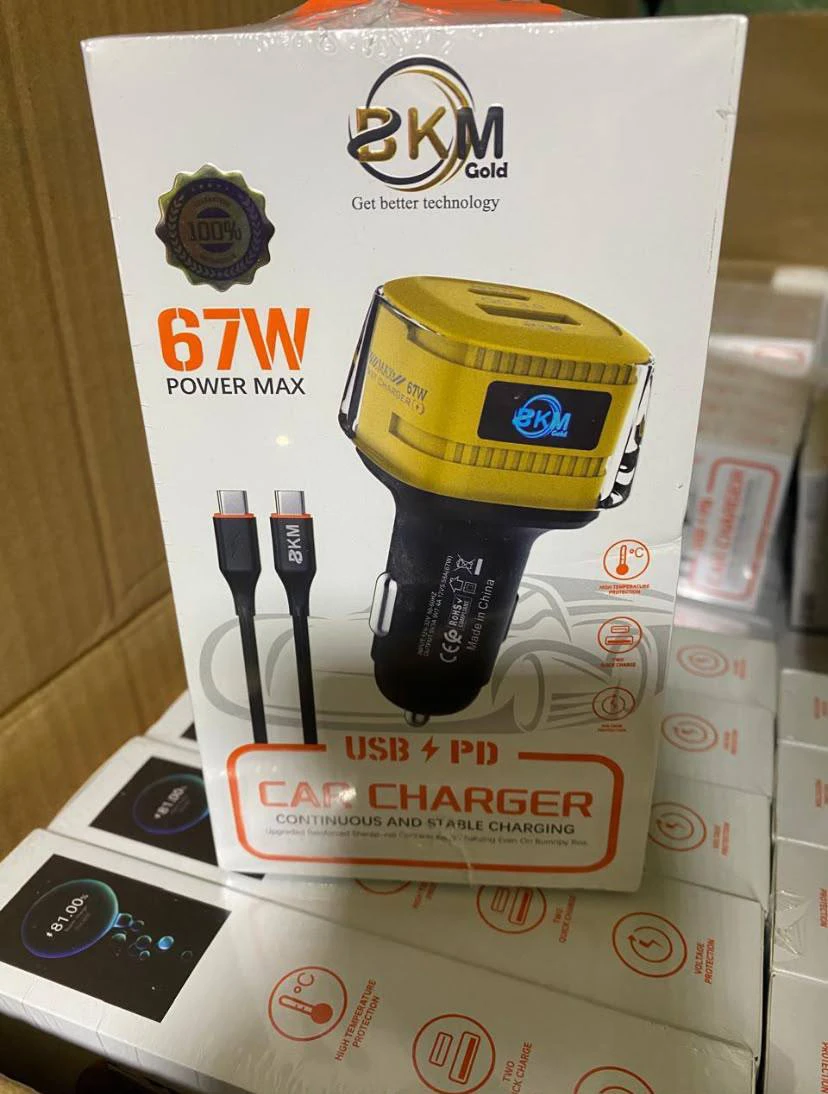 ⚡ شاحن سيارة سريع بقوة 67 واط من BKM Gold (USB + PD)